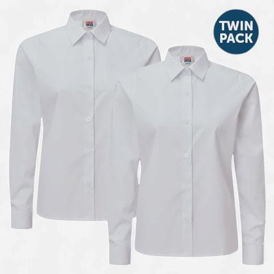 Girls Senior Long Sleeve Blouse with Standard Collar (2pk)
