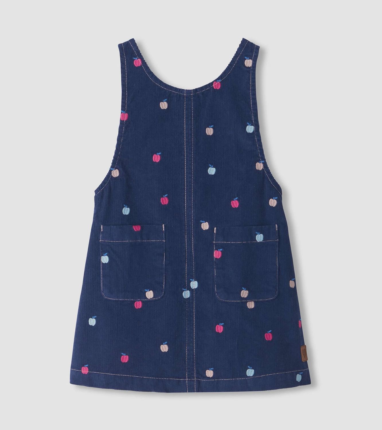 Girls Blue Embroidered Apple Pinafore Dress, Size: 4Y, Style: F26AOK2114