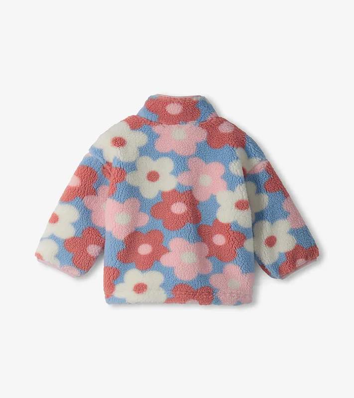 Baby &amp; Toddler Girls Blue Big Flowers Faux Sherpa Jacket
