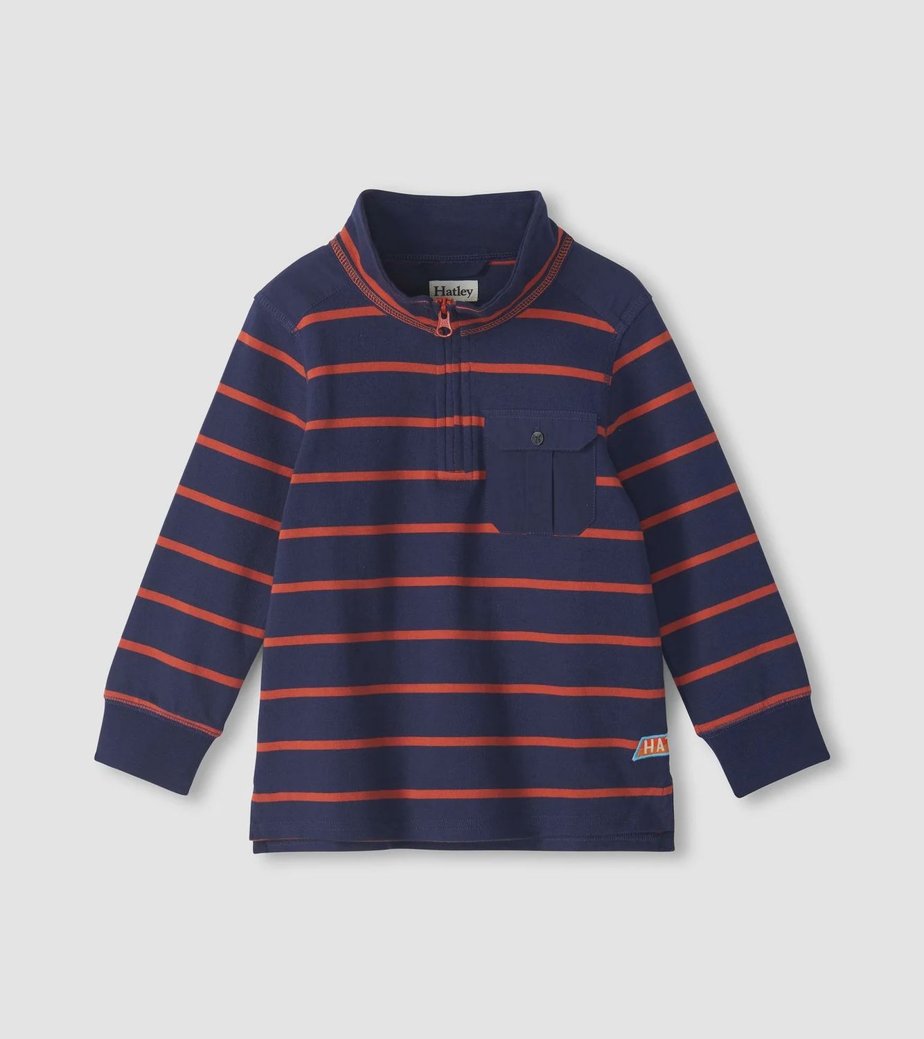 Boys Navy &amp; Orange Stripes 1/4 Zip Mock Neck, Size: 4Y, Style: F26NOK2107