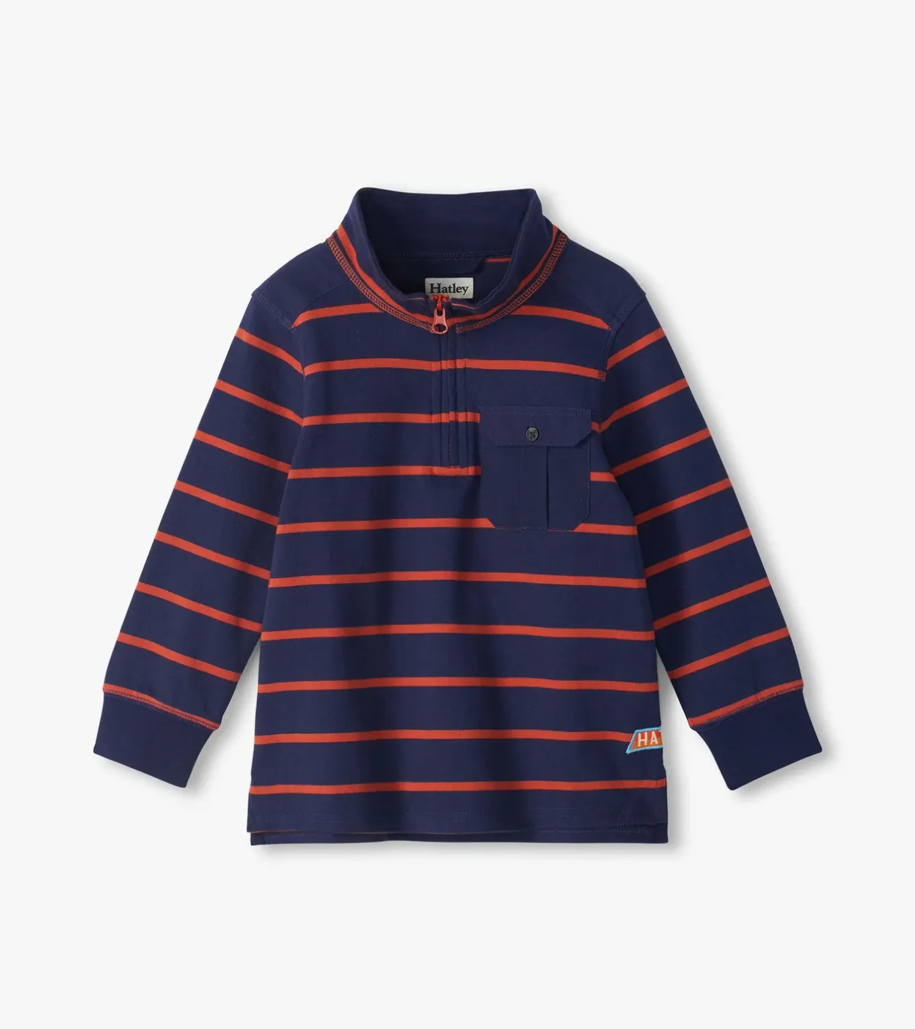 Boys Navy &amp; Orange Stripes 1/4 Zip Mock Neck, Size: 4Y, Style: F26NOK2107