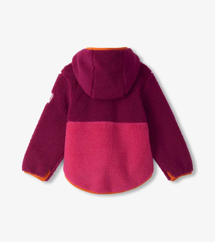 Girls Raspberry Faux Sherpa Hooded Jacket