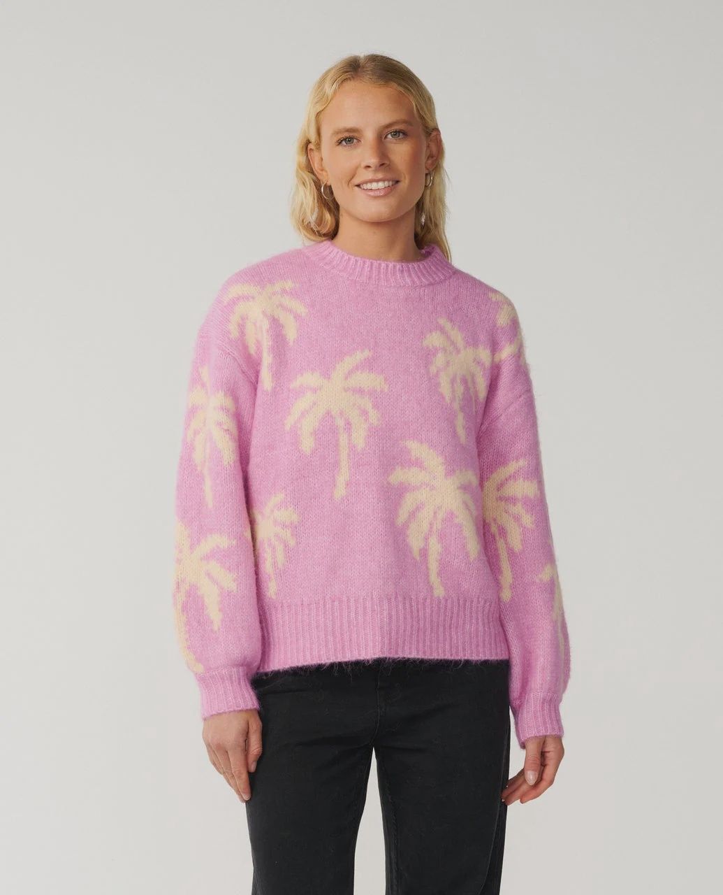Retro Swell Palm Jacquard Crew - Lilac, Size: 2XS, Style: 03WWKN