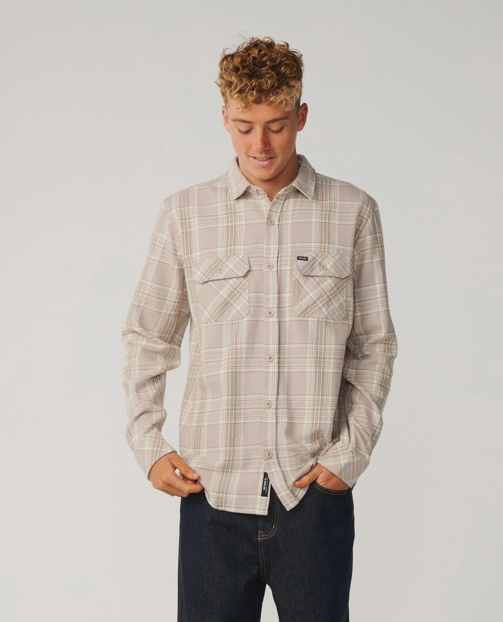 Premium Surf Griffin Flannel Shirt - Stone, Size: S, Style: 01EMSH