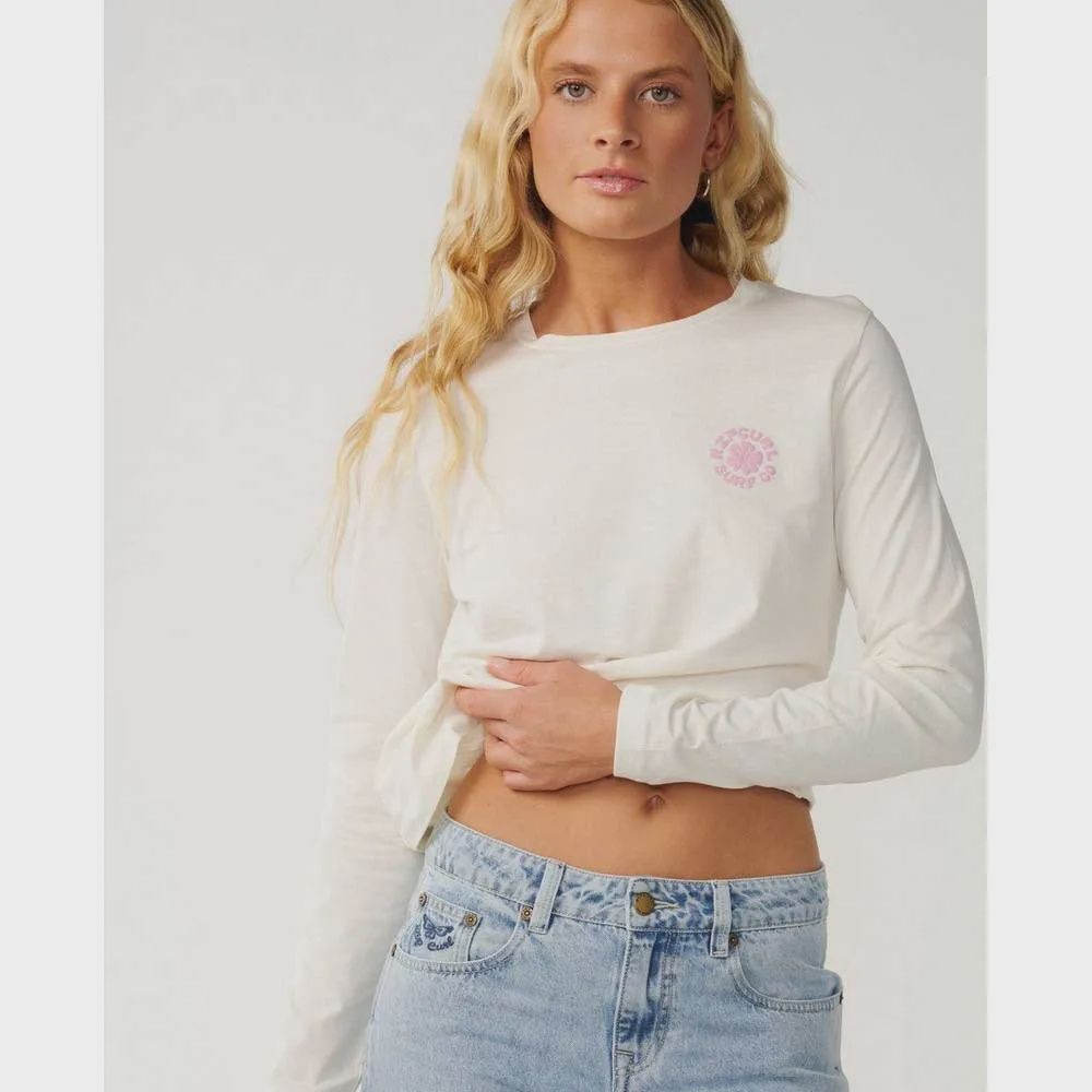 Party Wave Long Sleeve Tee - Off White, Size: XS, Style: 0Q8WTE