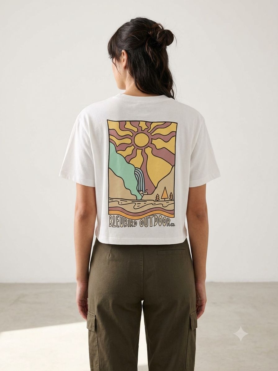 Canyon Cropped Womens Tee - White, Size: XS