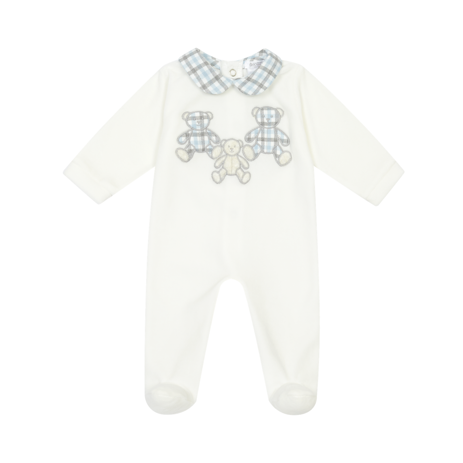 Ivory/Sky Blue Teddies Romper Gift Box DBI26117, Size: 3M