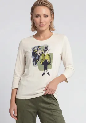 Modern Balance Placement Print 3/4 Sleeve Top | Almond Beige