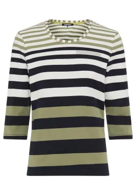 Modern Balance Striped Decorated 3/4 Sleeve Top | Moss Green
