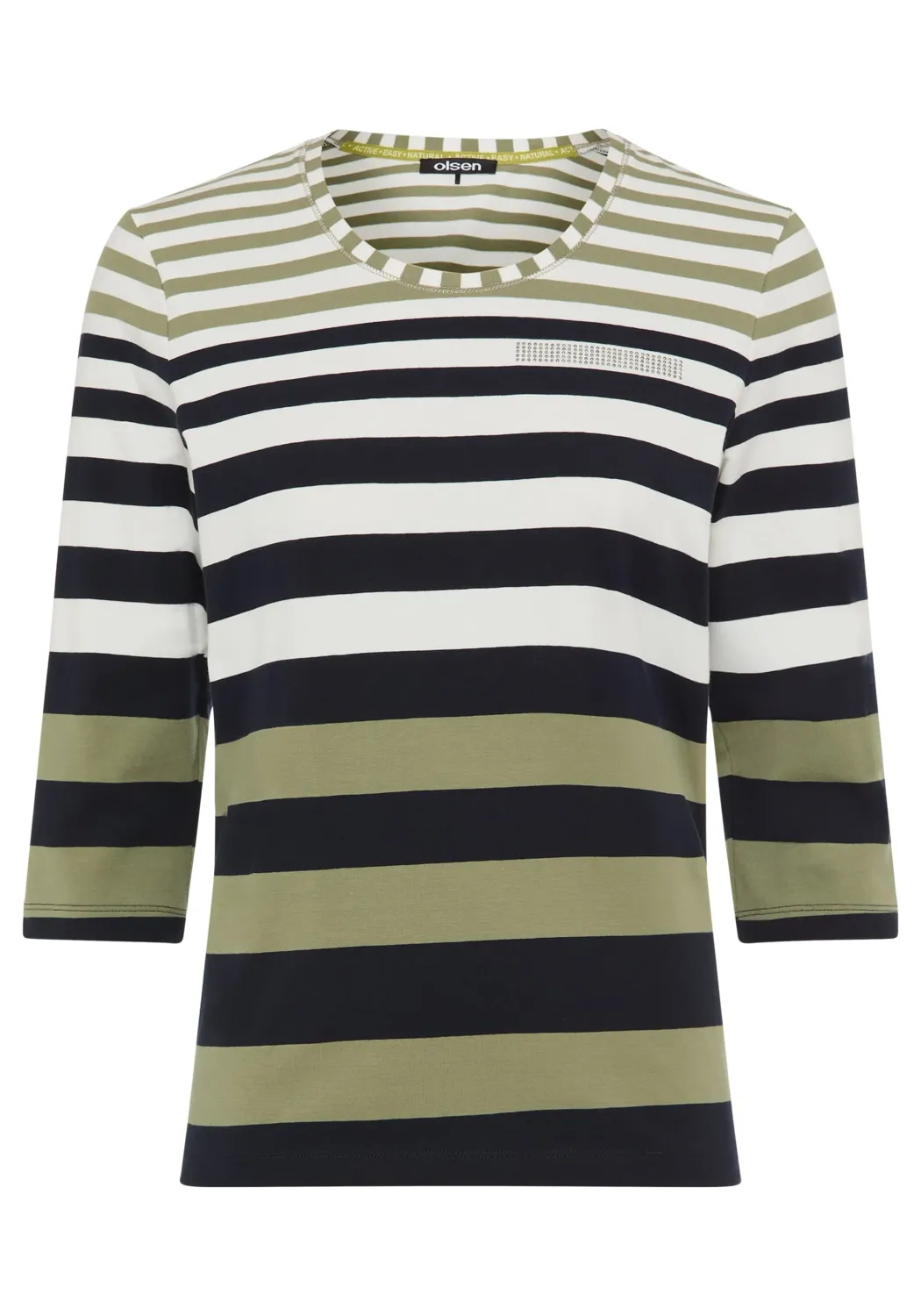 Modern Balance Striped Decorated 3/4 Sleeve Top | Moss Green, Size: 10, Style: 11105479