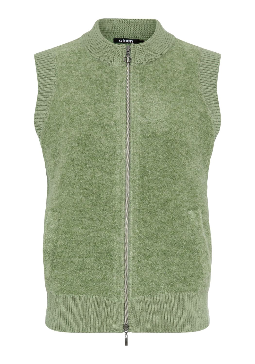 Modern Balance Sleeveless Boucle Knit Vest with Zipper | Moss Green, Size: 10, Style: 11004875