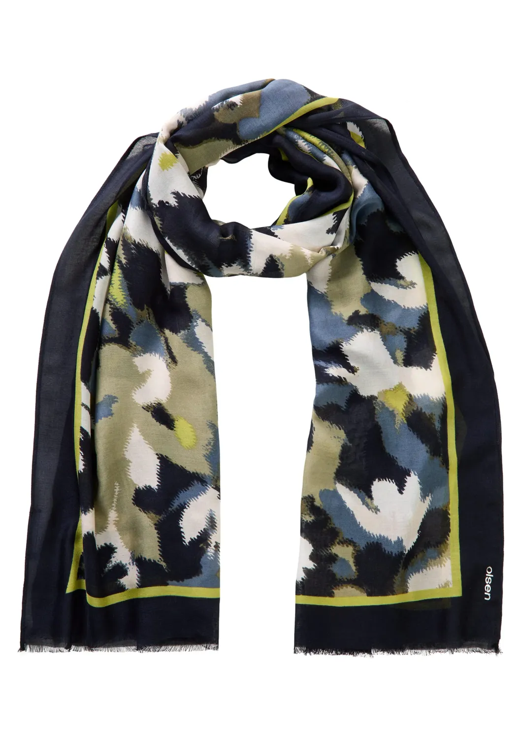 Modern Balance Leaf Camouflage Print Scarf with Decorative Border, Style: 18002042