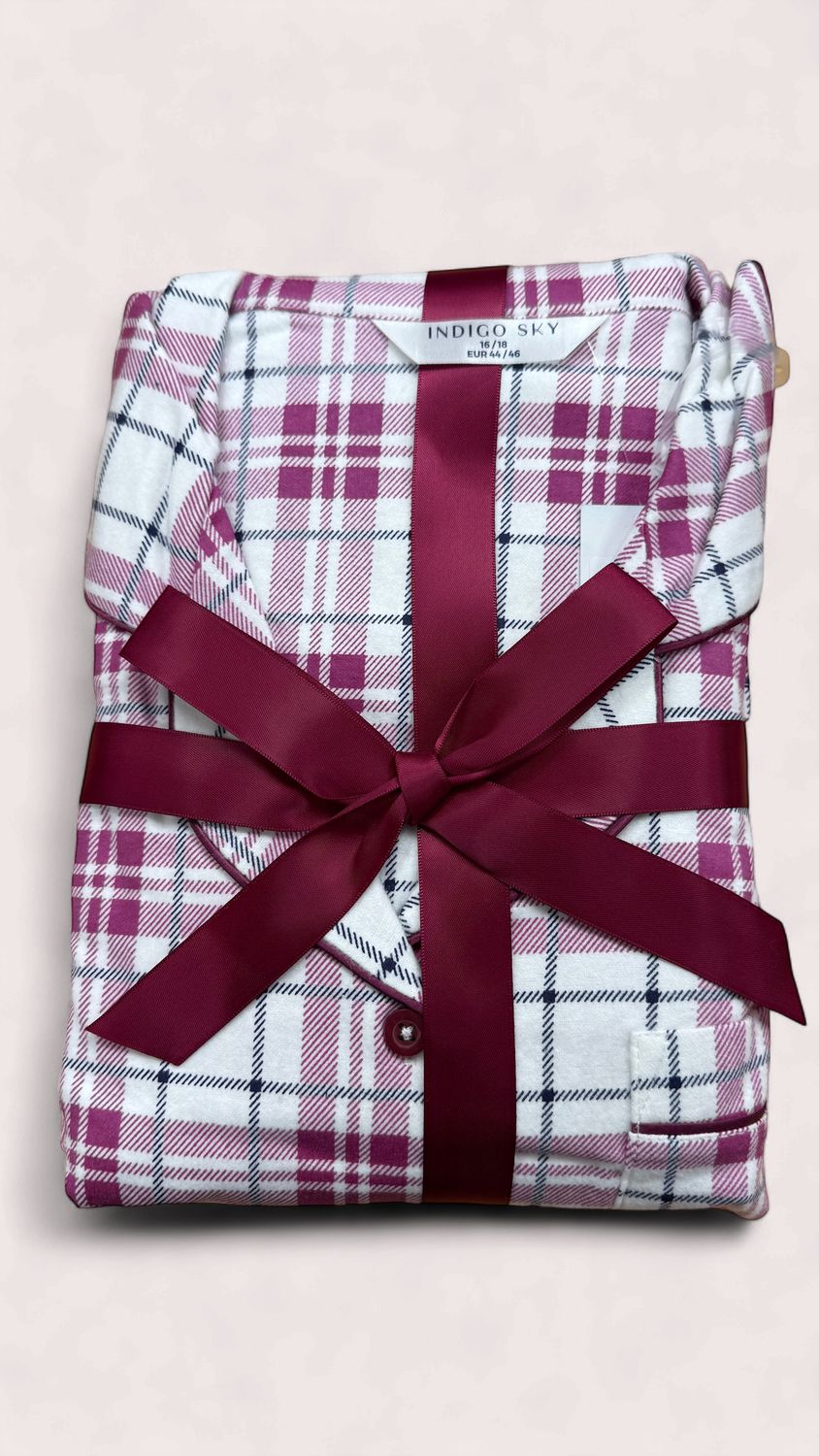 Burgundy Check Cotton Wincey Pyjamas IN48987, Size: 8/10