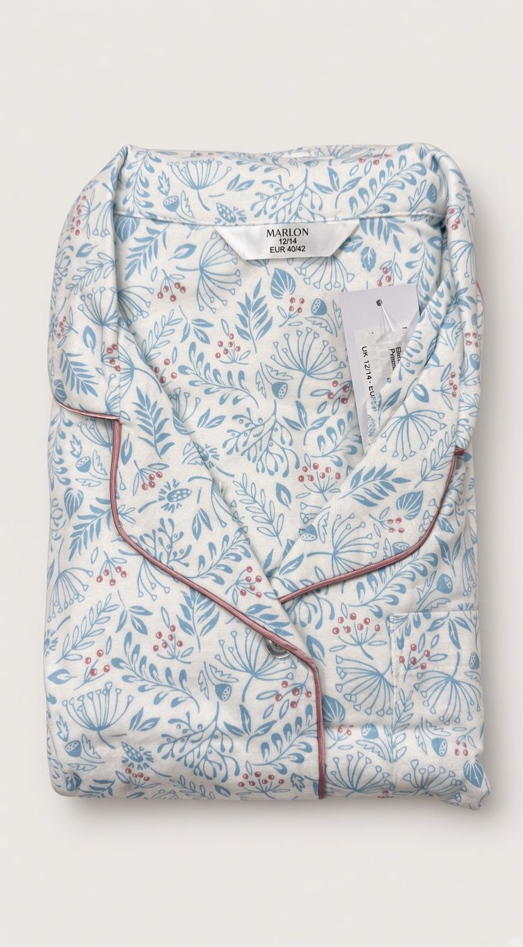 Elenor Blue Cotton Wincey Pyjamas MA48990, Size: 8/10