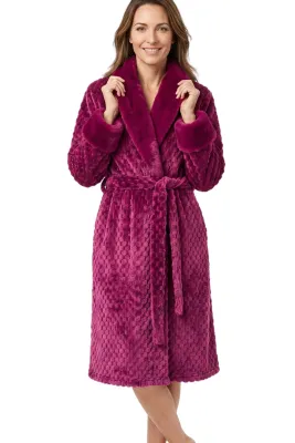 Marlon Faux Fur &amp; Cosy Fleece Shawl Collar Robe | Burgundy
