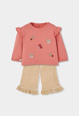 Baby Girl Coral Knitted Set with Deer Embroidery | 124030