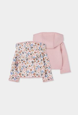 Baby Pink Reversible Knitted Jacket with Floral Print | 114084