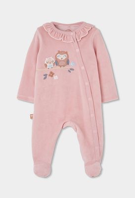 Baby Pink Sleepsuit with Owl Embroidery | 114051