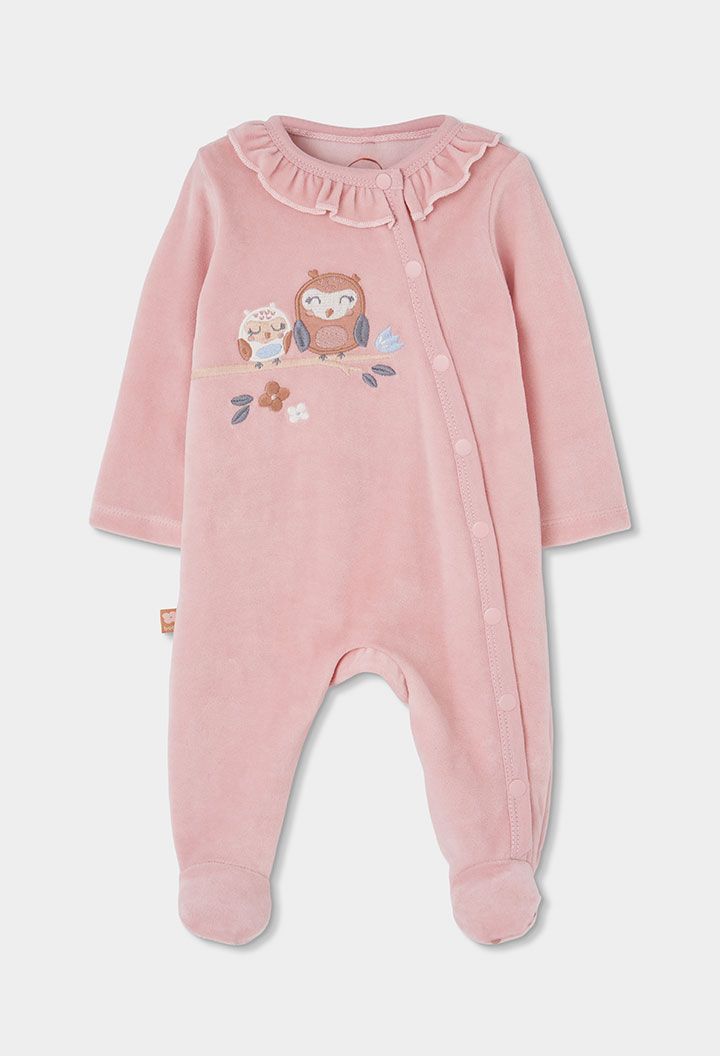 Baby Pink Sleepsuit with Owl Embroidery | 114051, Size: 1M