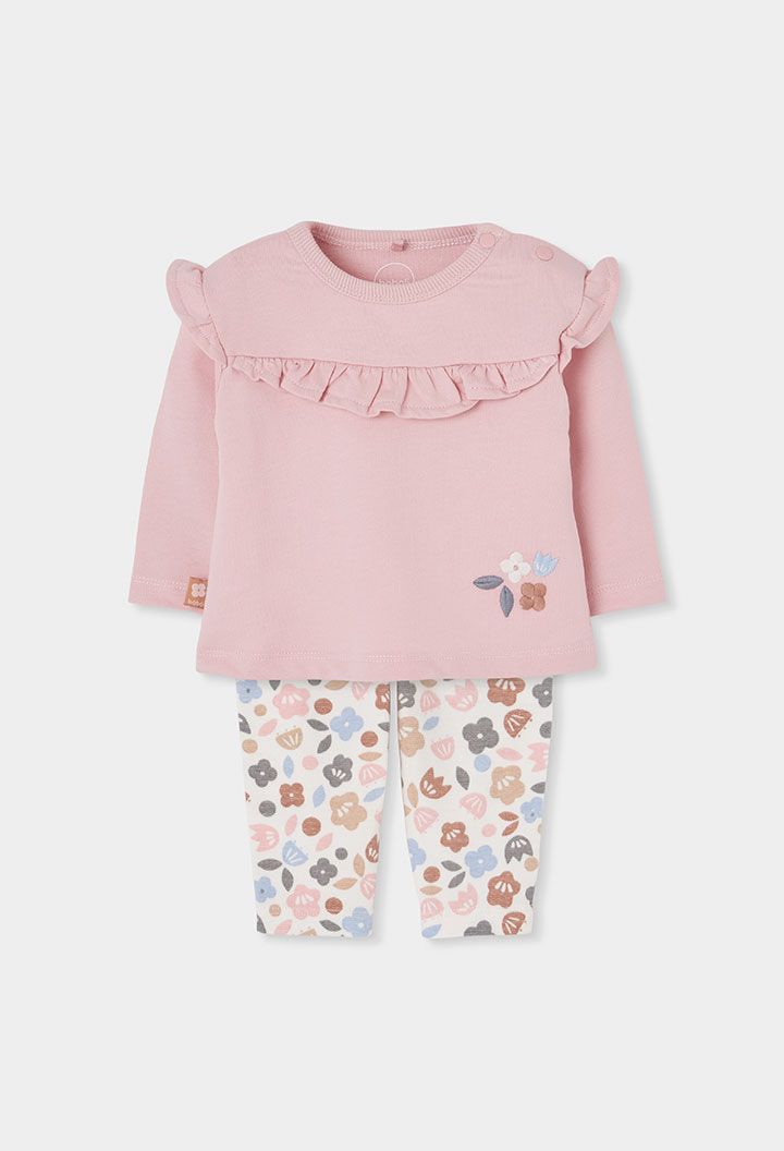 Baby Girl Pink Floral Print Knitted Set | 114073, Size: 6M