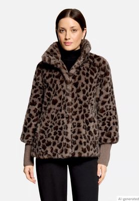 Betty Barclay Outdoor Faux Fur Leopard Print Jacket - Taupe/Brown