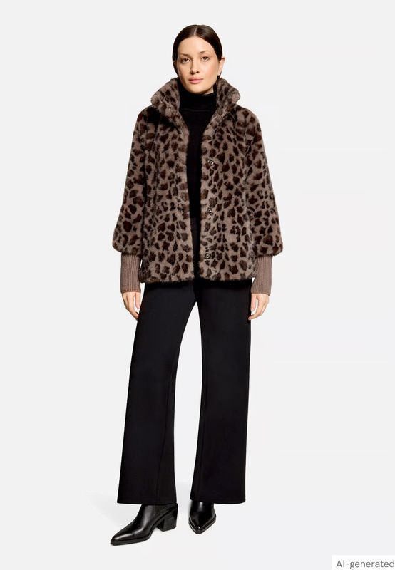 Betty Barclay Outdoor Faux Fur Leopard Print Jacket - Taupe/Brown