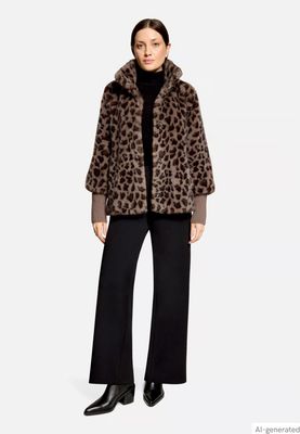 Betty Barclay Outdoor Faux Fur Leopard Print Jacket - Taupe/Brown