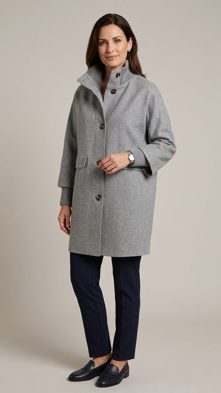Betty Barclay Outdoor Wool Coat with Knitted Details - Light Grey