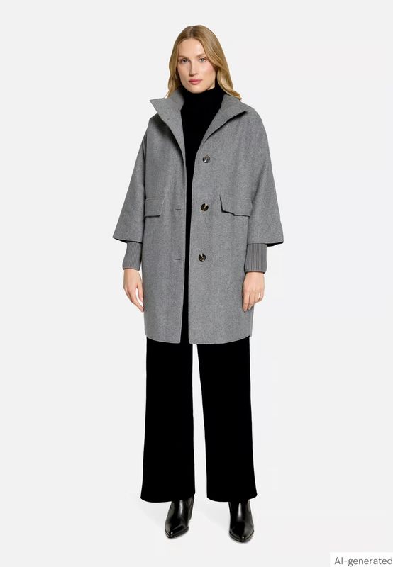 Betty Barclay Outdoor Wool Coat with Knitted Details - Light Grey