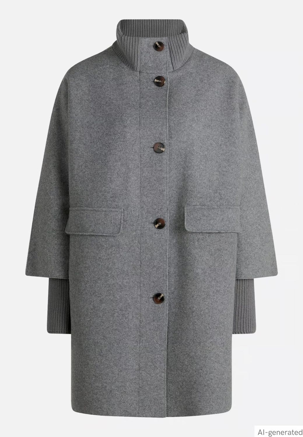 Betty Barclay Outdoor Wool Coat with Knitted Details - Light Grey, Size: 10, Style: 7183/1531
