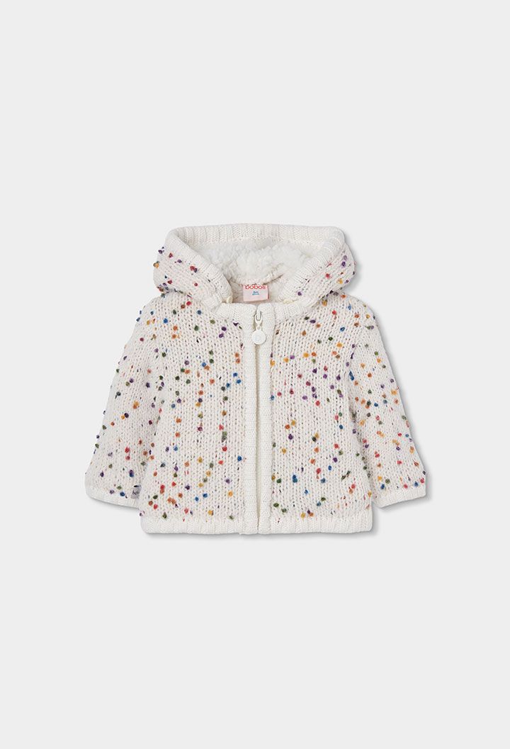 Baby Girl White Knitted Jacket with Coloured Dots | 164078, Size: 6M