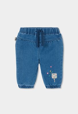 Baby Girl Blue Denim Trousers with Ice Cream Embroidery | 164089