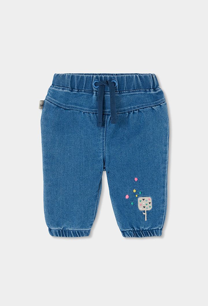Baby Girl Blue Denim Trousers with Ice Cream Embroidery | 164089, Size: 6M