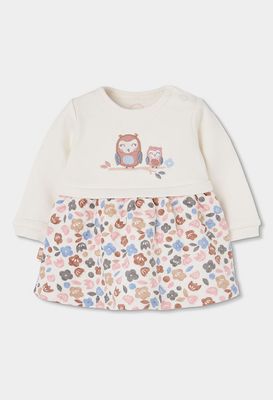 Baby White Knit Dress with Embroidered Owl Flowers | 114039