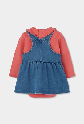 Red Embroidered Bear Denim Knit Set Baby Girl | 134019