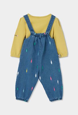 Blue Leaf Print Baby Girl Denim Set | 164001