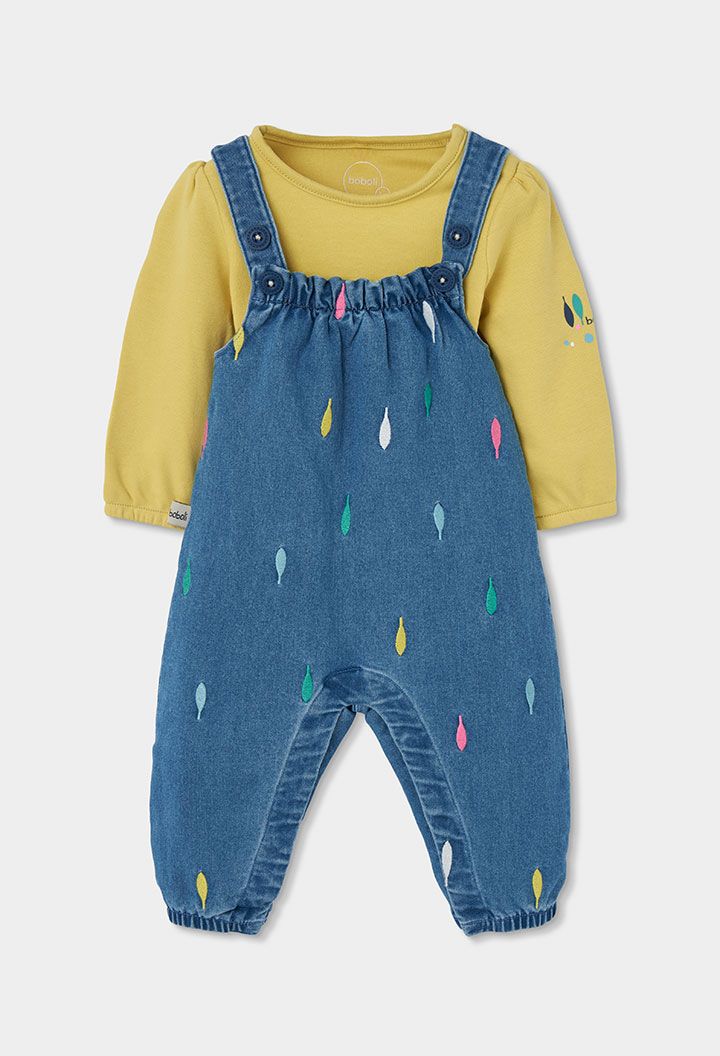 Blue Leaf Print Baby Girl Denim Set | 164001, Size: 6M