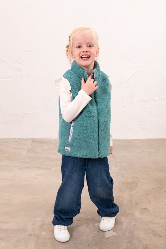 Amber Girls Reversible Gilet | Teal Floral