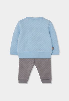 Baby Boy Knitted Set Light Blue Owl Print | 214041