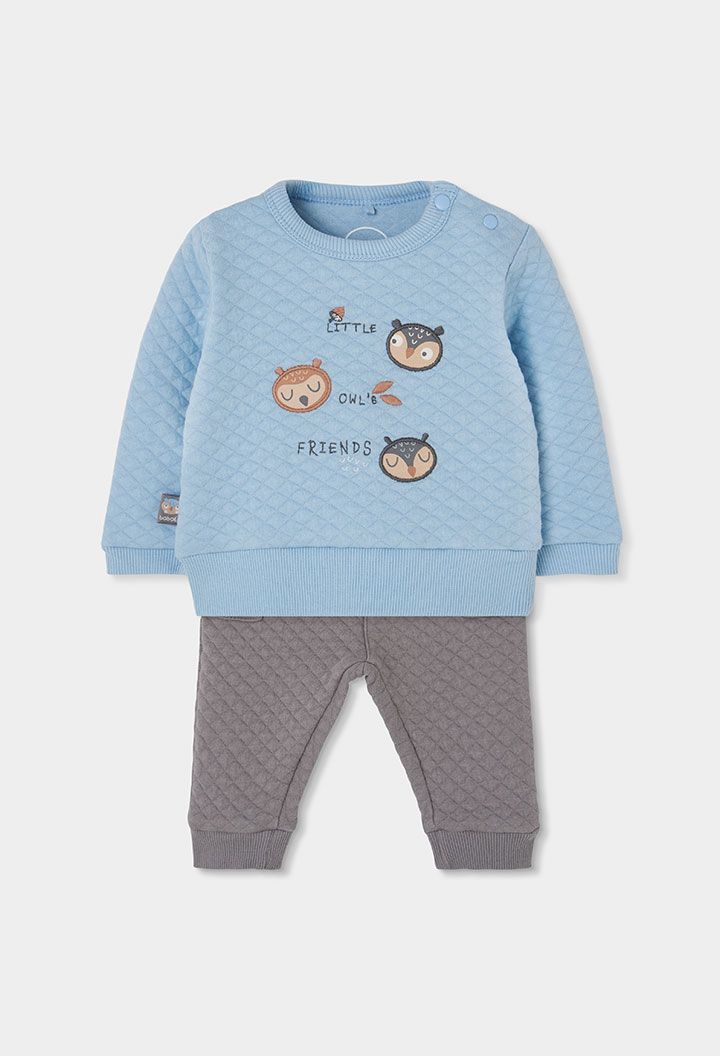 Baby Boy Knitted Set Light Blue Owl Print | 214041, Size: 3M