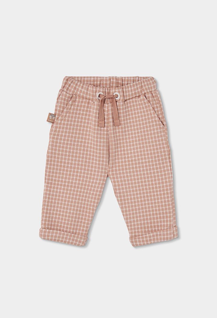 Beige Check Knit Baby Trousers | 214108, Size: 3M