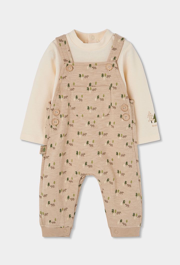 Baby Boy Beige Bear Print Knitted Set | 224019, Size: 3M