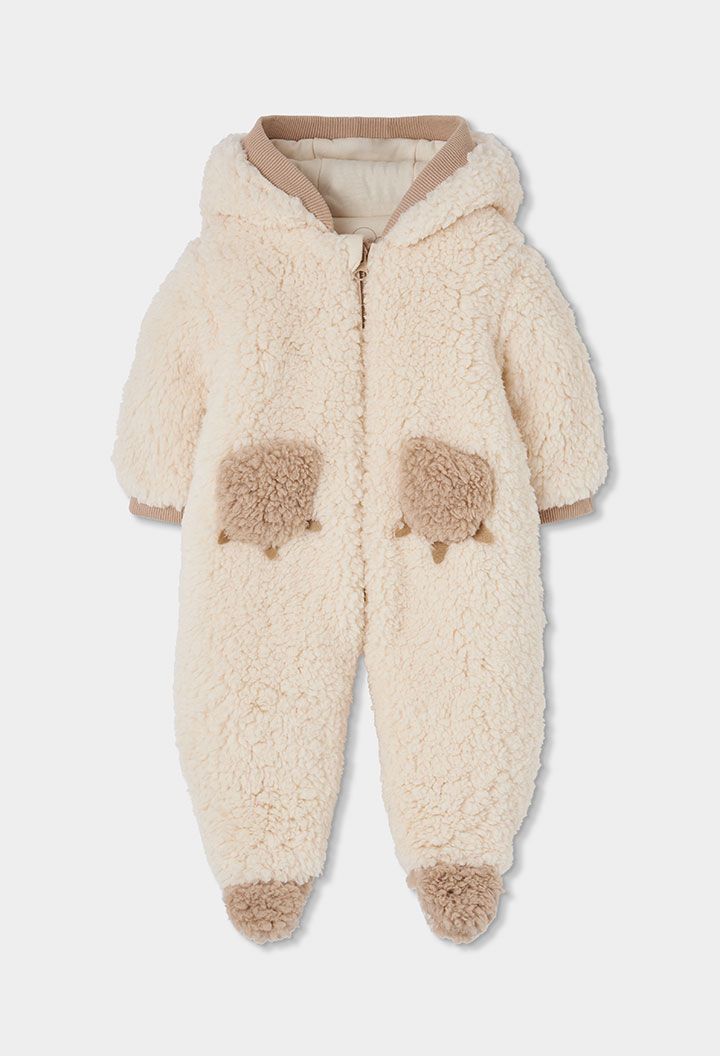 Cream Sherpa Fleece Sleepsuit Baby | 224086, Size: 3M