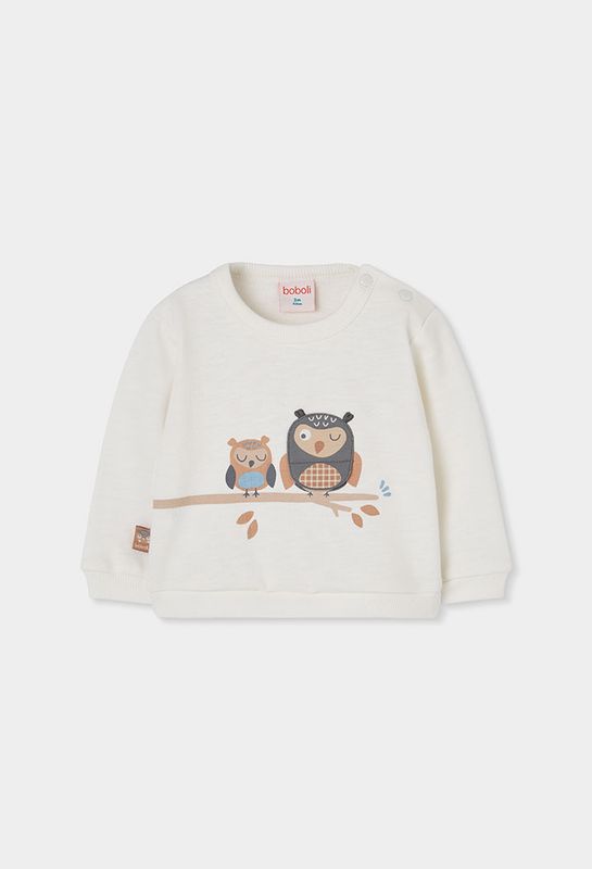 Baby White Fleece Sweatshirt with Owl Print | 214119