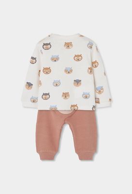 Baby Knitted Set Ecru Owl Print | 214007