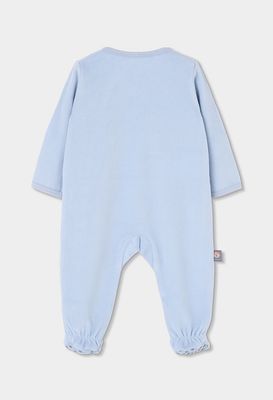 Baby Plush Sleepsuit Pale Blue Embroidered Owls | 214052