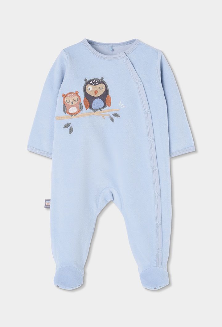 Baby Plush Sleepsuit Pale Blue Embroidered Owls | 214052, Size: 1M