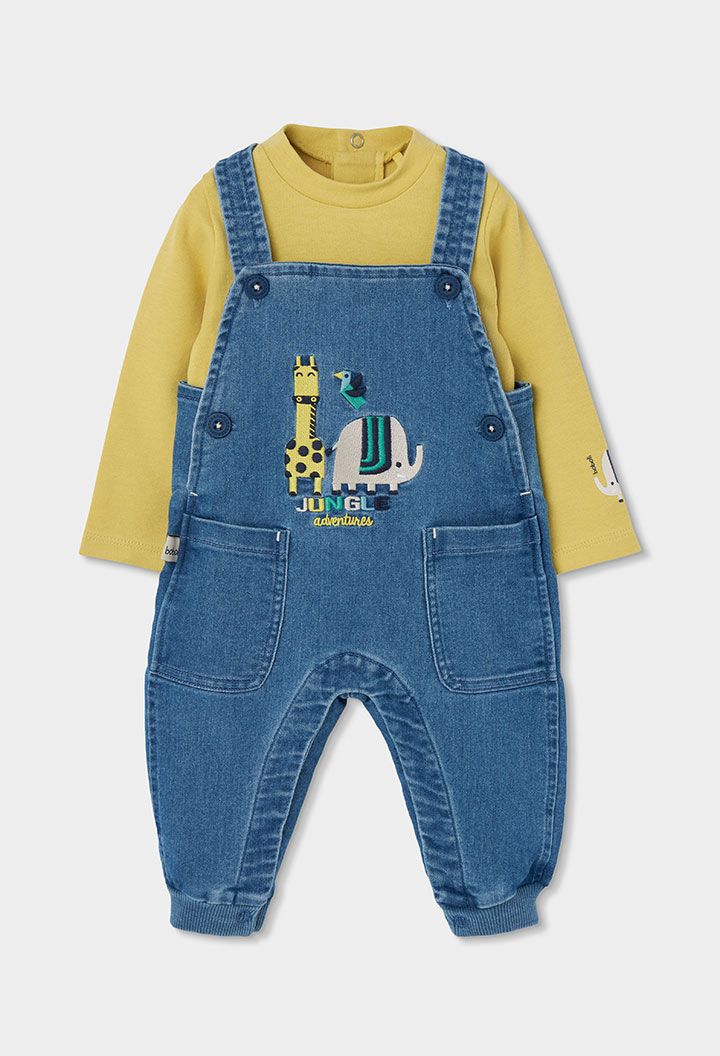 Baby Boy Blue Denim Set with Animal Embroidery | 264002, Size: 6M