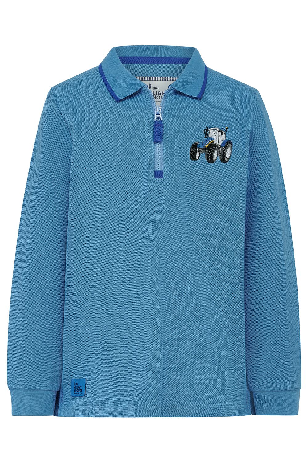 Pier Long Sleeve Polo Top - Blue Tractor, Size: 1-2Y