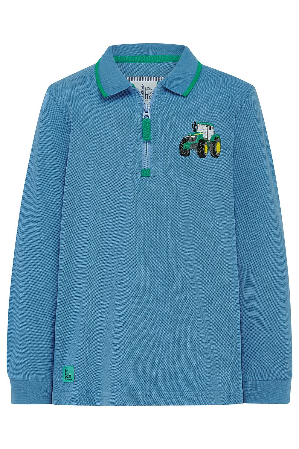 Pier Long Sleeve Polo Top - Green Tractor, Size: 1-2Y